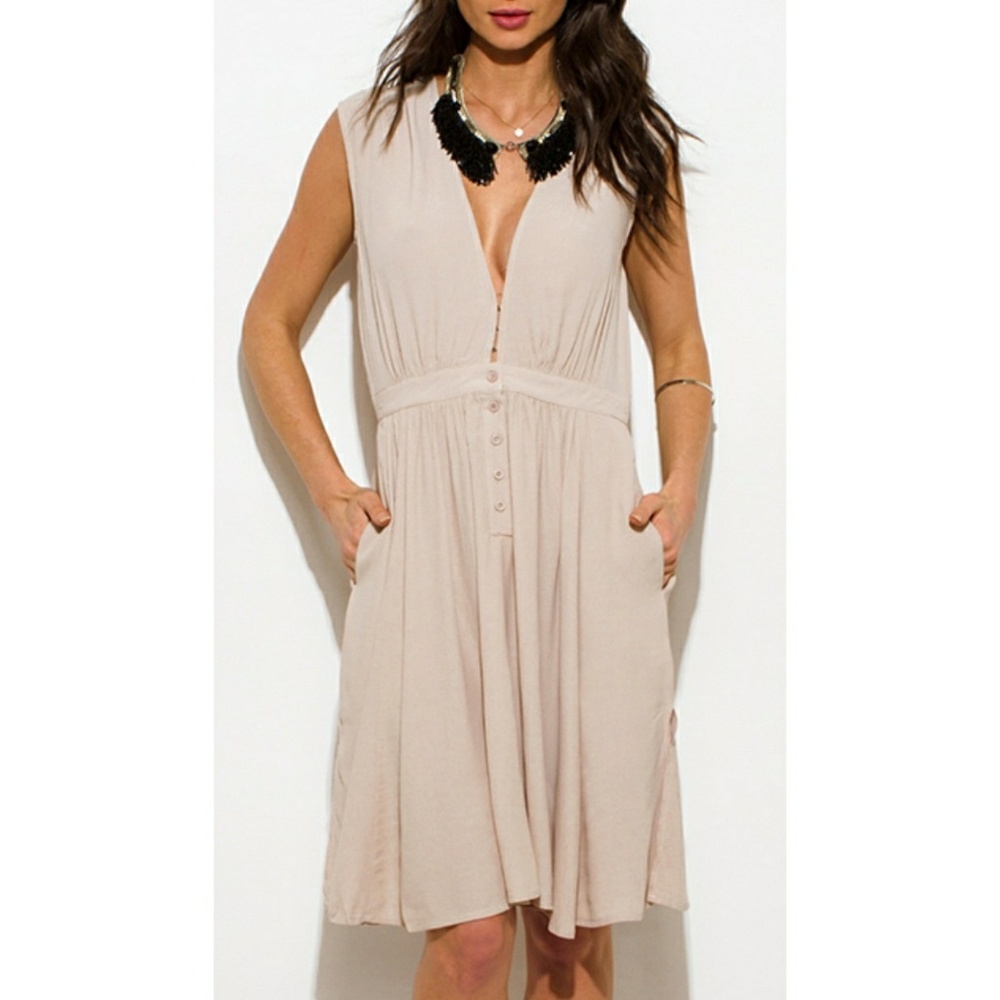 NWOT Tan Deep V Sun Dress